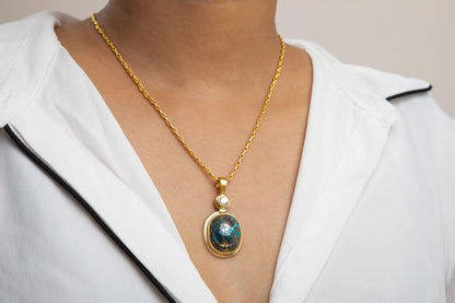Brass Necklace with Turquoise Stone  Gold Polish Finish  Adjustable  3 Inches
