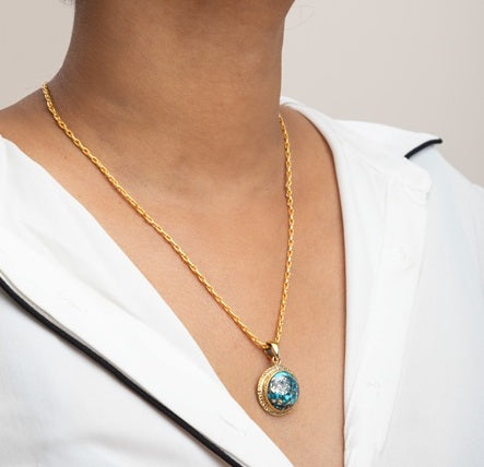 Brass Necklace with Turquoise Stone  Gold Polish Finish  Adjustable  2 Inches