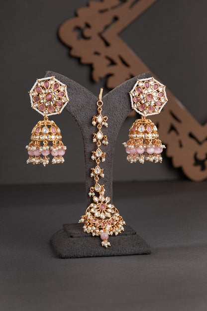 Kundan Choker Necklace in Pastel Pink  Gold Polish  Adjustable Thread  Bridal Jewellery