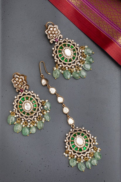Kundan Polki Necklace with Pink Semi-Precious Stone  Matt Gold Polish  Adjustable Thread