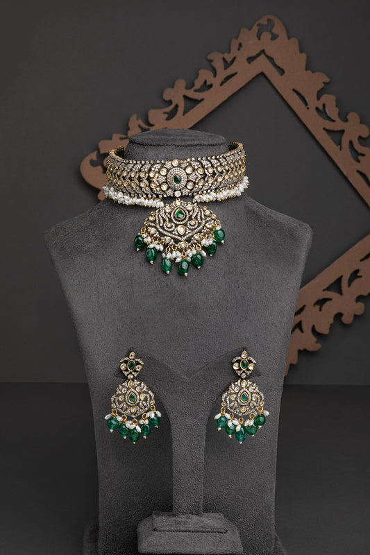 Victorian Choker with Uncut Polki  Adjustable Threads  Handcrafted Gold-Polished Traditional Jewellery