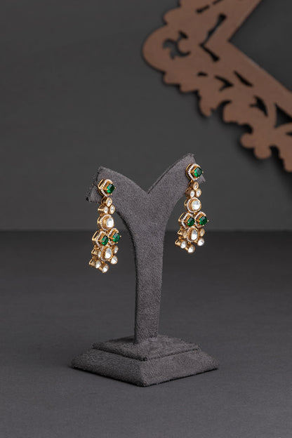 Uncut Polki Jewellery with Emerald Green Stones  Matt Gold Polish  Adjustable Links  Luxury Traditional Jewellery