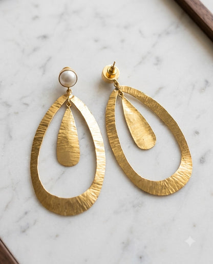 Hammered Teardrop Earrings with Freshwater Pearls