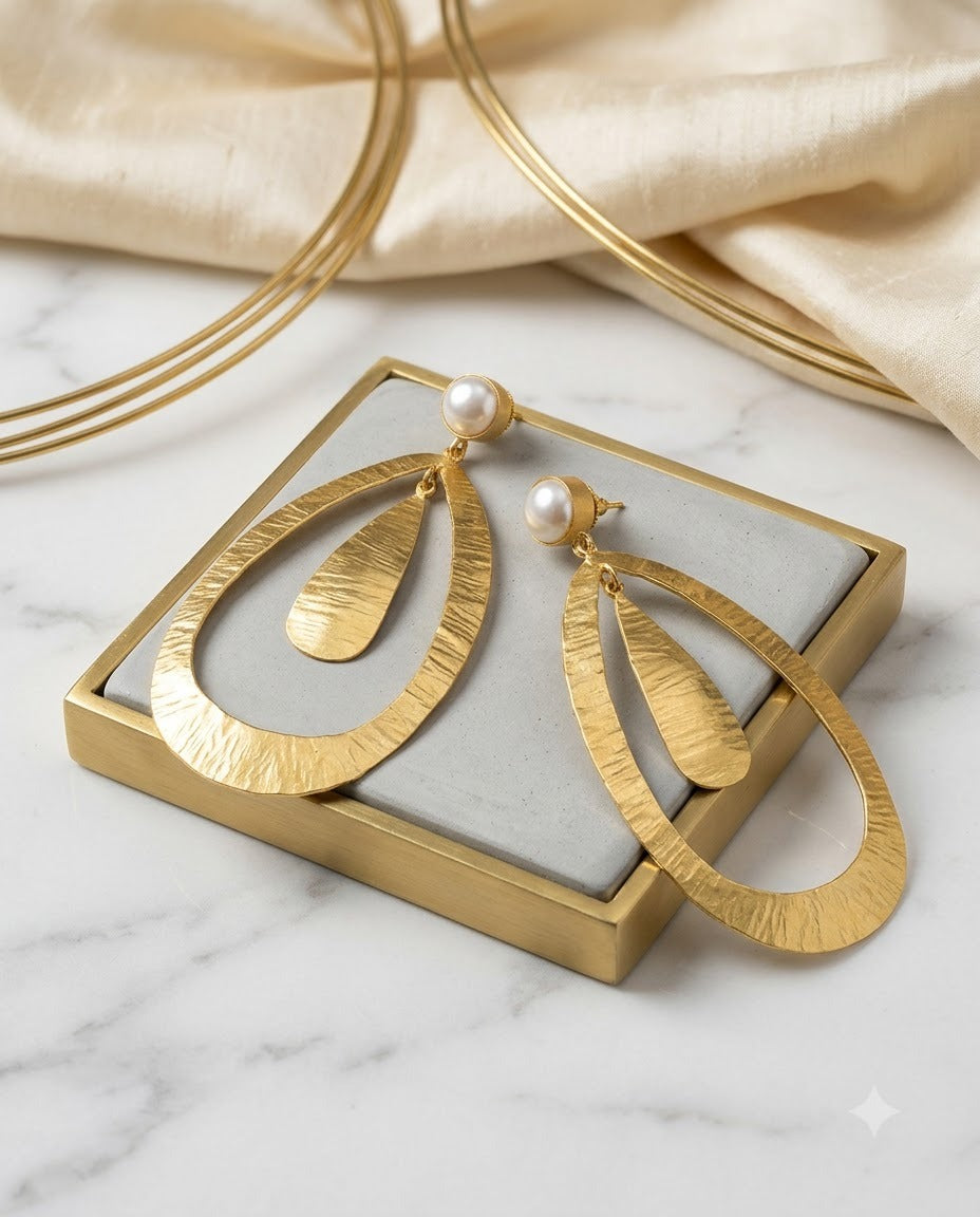 Hammered Teardrop Earrings with Freshwater Pearls