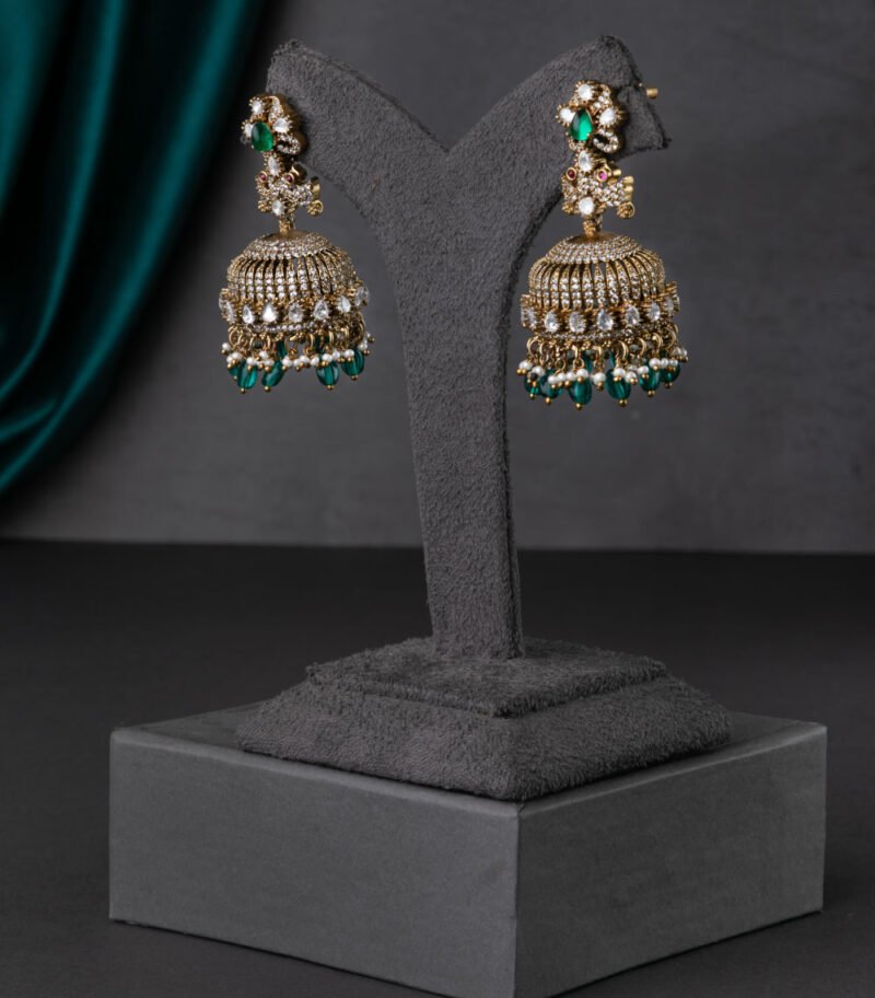 CUBIC ZIRCONIA / VICTORIAN EARRINGS / INDO WESTERN / JHUMKA - Image 2