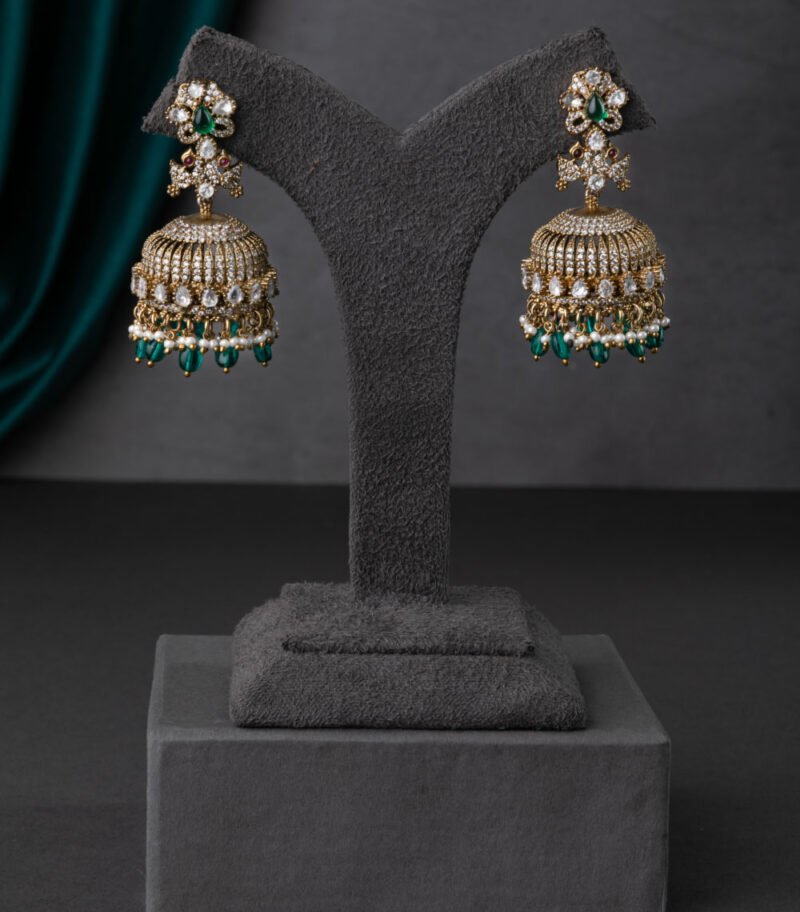 CUBIC ZIRCONIA / VICTORIAN EARRINGS / INDO WESTERN / JHUMKA - Image 3