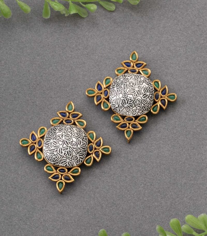 OXIDISED EARRINGS/ INDO WESTERN EARRINGS / KUNDAN POLKI EARRINGS - Image 2