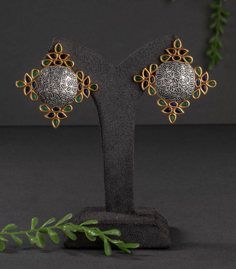 OXIDISED EARRINGS/ INDO WESTERN EARRINGS / KUNDAN POLKI EARRINGS - Image 3