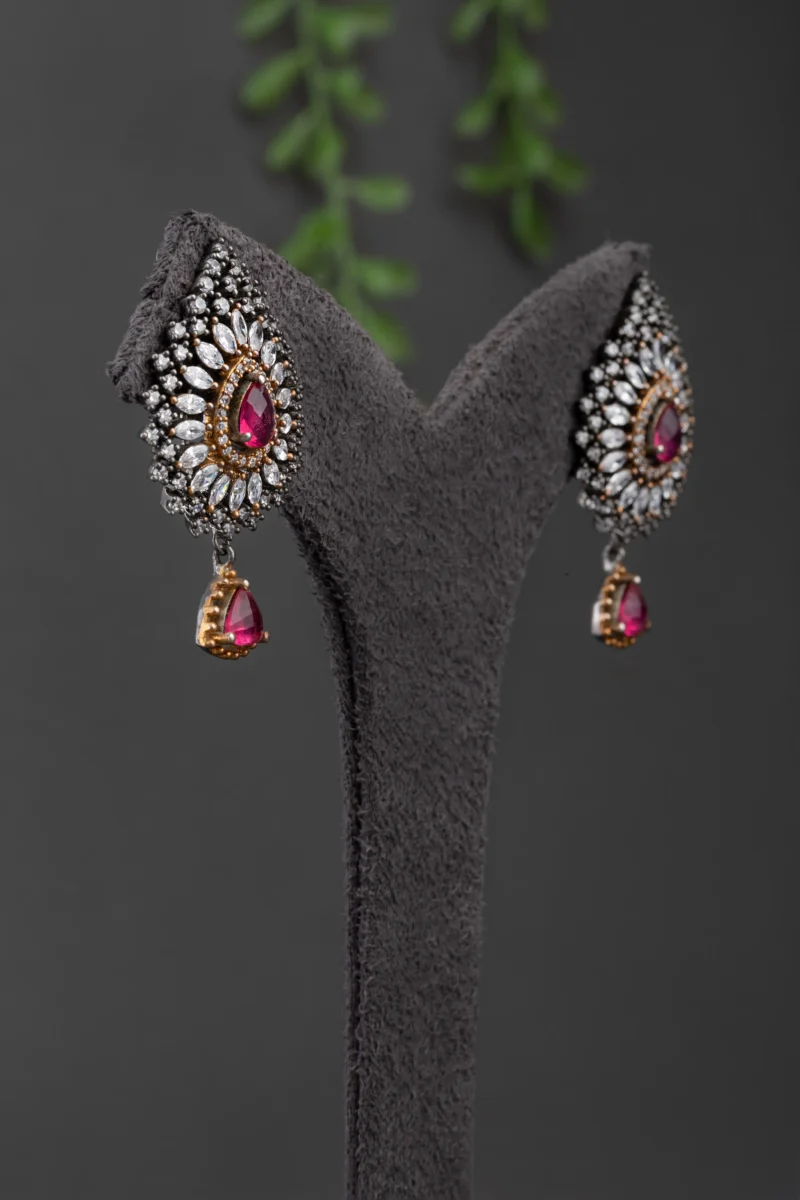 CUBIC ZIRCONIA / VICTORIAN EARRINGS / INDO WESTERN / JHUMKA - Image 3