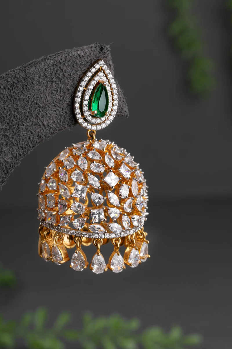 CUBIC ZIRCONIA / INDO WESTERN EARRINGS / JHUMKA - Image 2